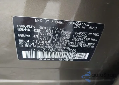 2023 Subaru Forester Wilderness z USA, uszkodzony, nr VIN JF2SKAMC8PH550346